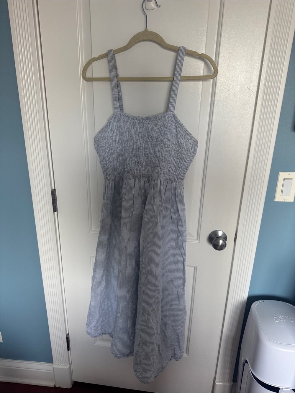 Light Blue Striped Smocked Sundress